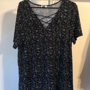 black with white detailing lace up blouse